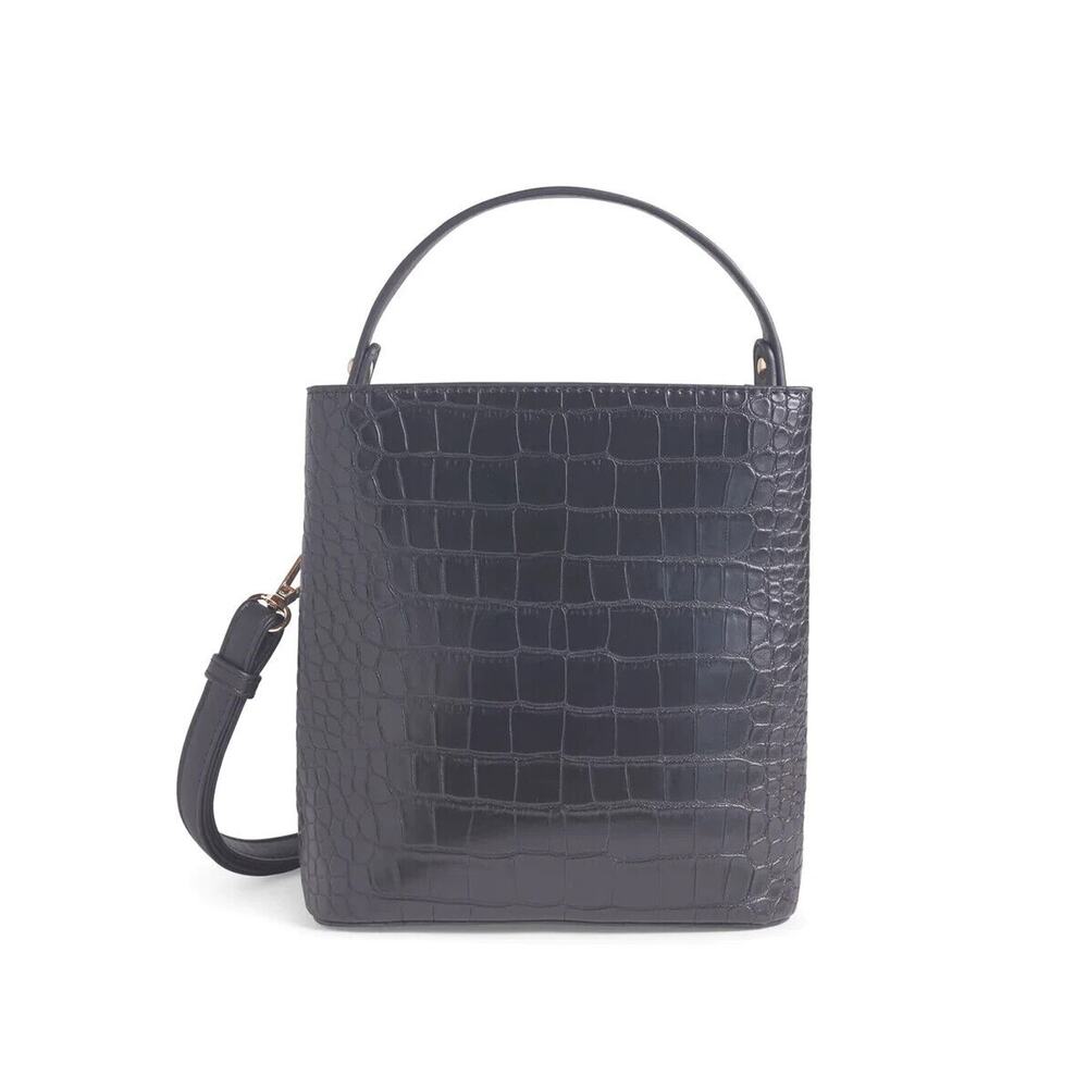 ALL OF THE ABOVE Elena Bucket Bag Black Croc Vegan Curateur Rachel Zoe Fall 2022